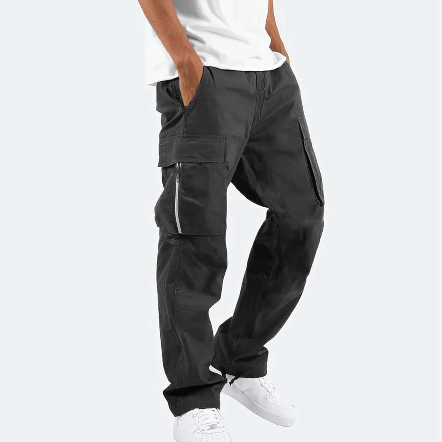 Mens Cargo Pants Relaxed Fit Big and Tall Casual Cotton Jogger Multi Pockets Outdoor Hiking Work Sweatpants