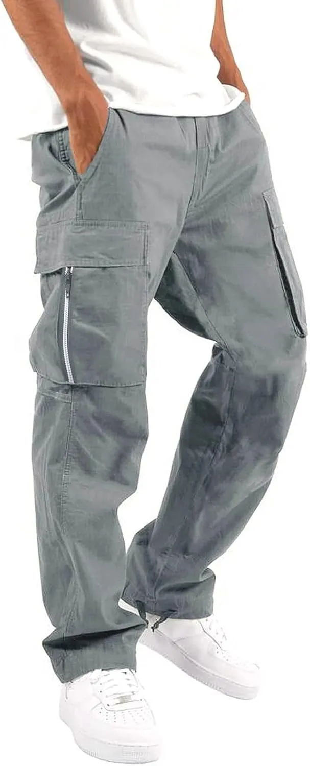 Mens Cargo Pants Relaxed Fit Big and Tall Casual Cotton Jogger Multi Pockets Outdoor Hiking Work Sweatpants
