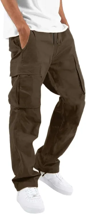 Mens Cargo Pants Relaxed Fit Big and Tall Casual Cotton Jogger Multi Pockets Outdoor Hiking Work Sweatpants