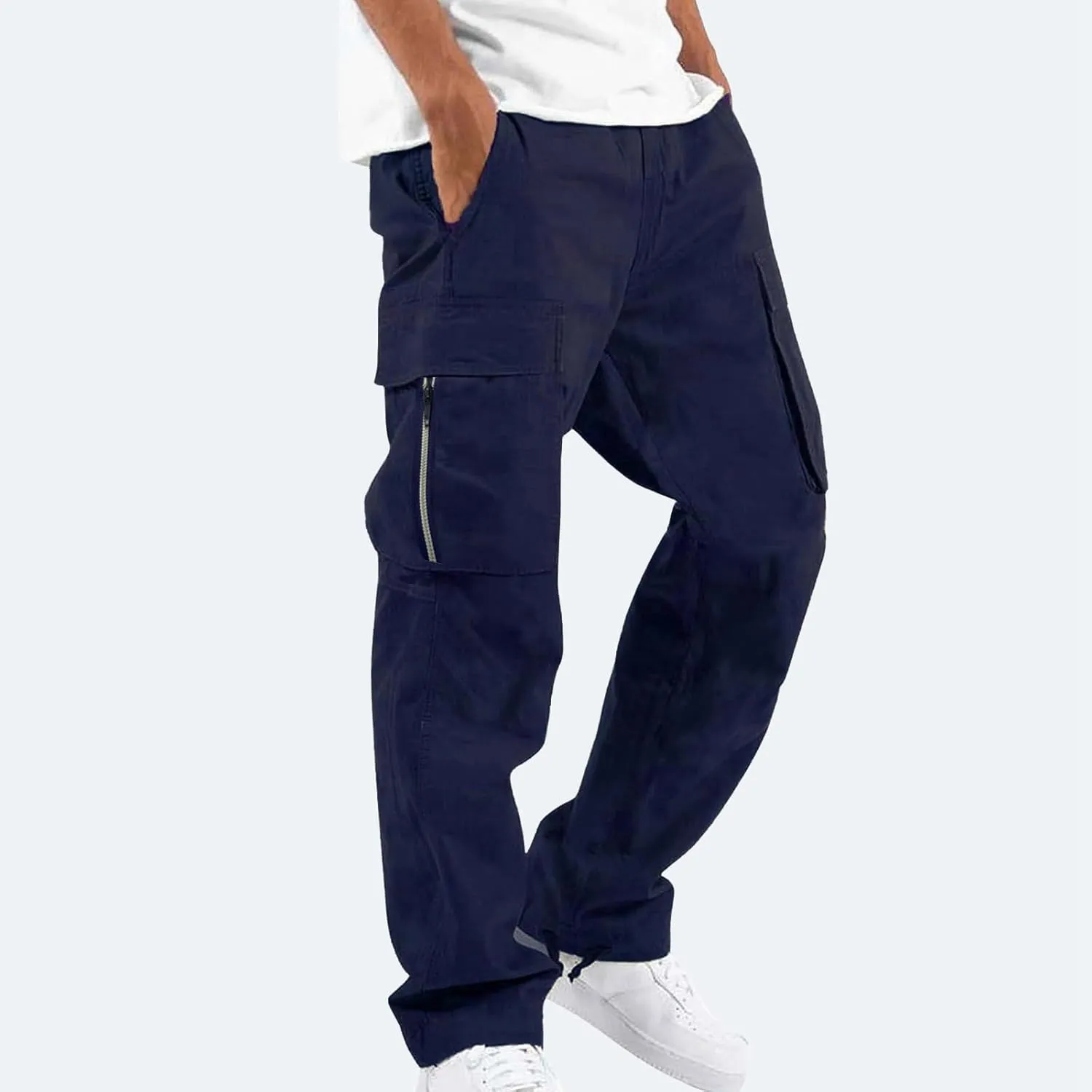 Mens Cargo Pants Relaxed Fit Big and Tall Casual Cotton Jogger Multi Pockets Outdoor Hiking Work Sweatpants