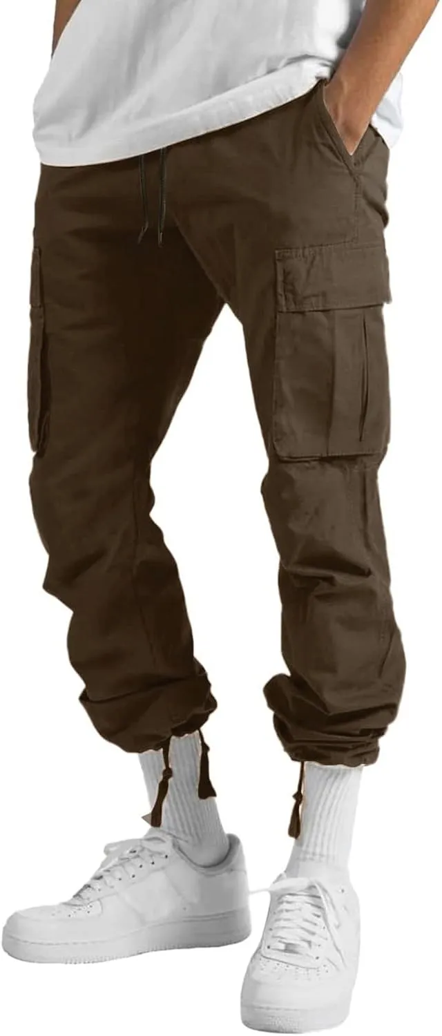 Mens Cargo Pants Relaxed Fit Big and Tall Casual Cotton Jogger Multi Pockets Outdoor Hiking Work Sweatpants