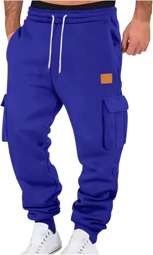 Mens Casual Jogger Pants, Relaxed Fit Cargo Pants, Casual Solid Drawstring Sweatpants Hiking Outdoor Twill Sport Pants