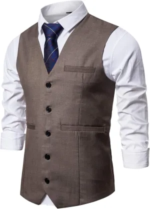 Mens Formal Business Suit Vests 5 Buttons Regular Fit Waistcoat for Suit or Tuxedo