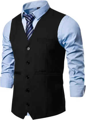 Mens Formal Business Suit Vests 5 Buttons Regular Fit Waistcoat for Suit or Tuxedo