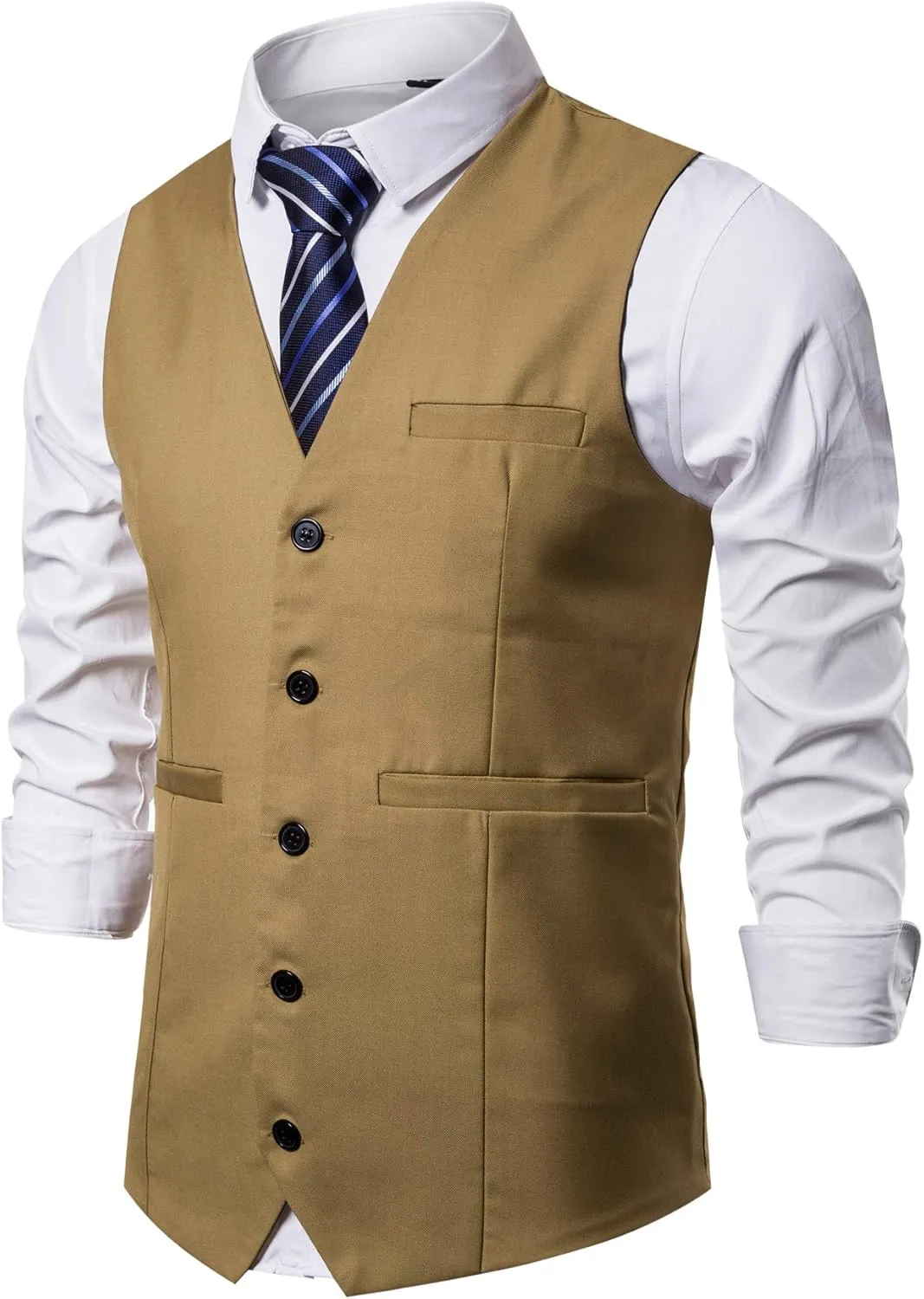 Mens Formal Business Suit Vests 5 Buttons Regular Fit Waistcoat for Suit or Tuxedo