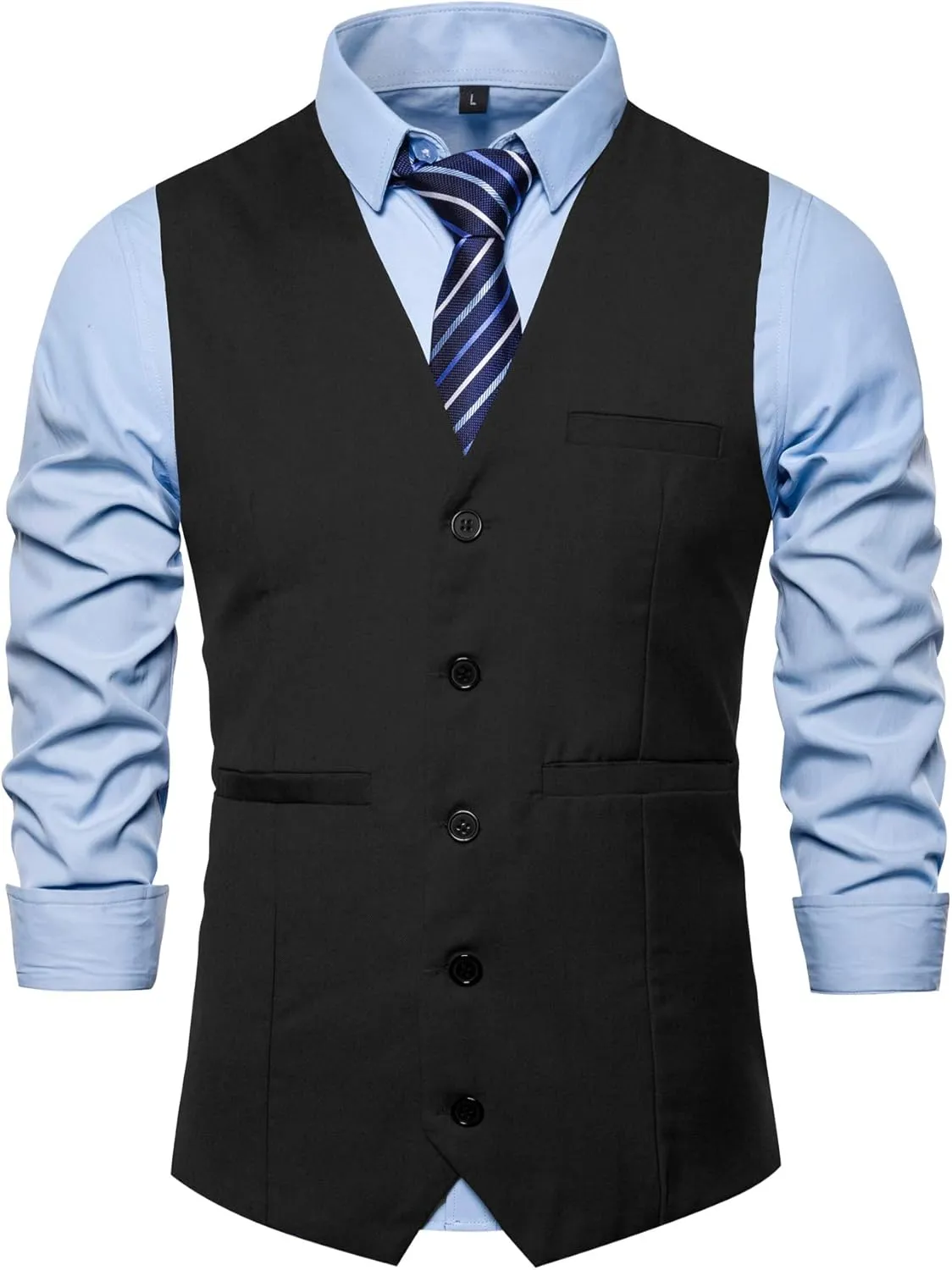Mens Formal Business Suit Vests 5 Buttons Regular Fit Waistcoat for Suit or Tuxedo