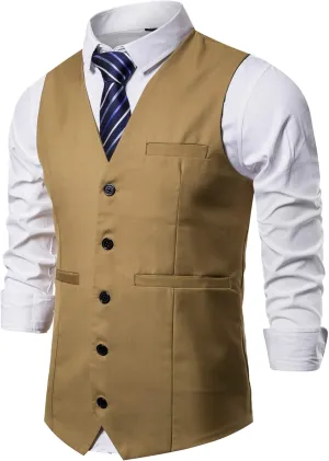 Mens Formal Business Suit Vests 5 Buttons Regular Fit Waistcoat for Suit or Tuxedo
