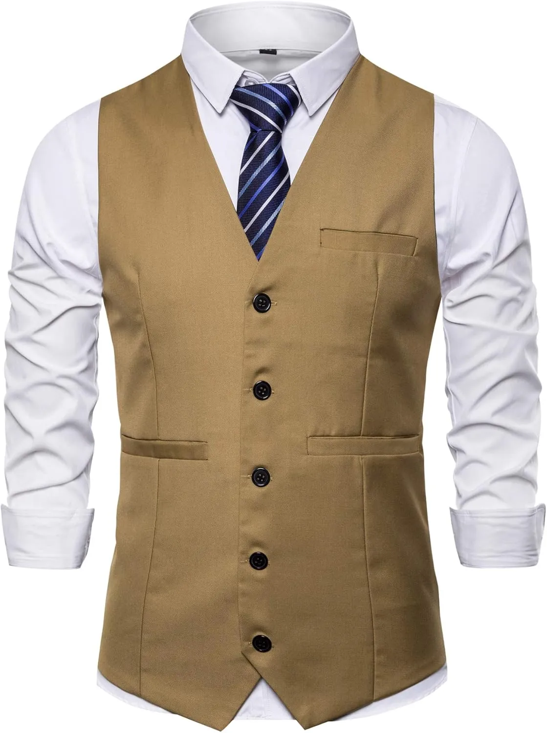 Mens Formal Business Suit Vests 5 Buttons Regular Fit Waistcoat for Suit or Tuxedo