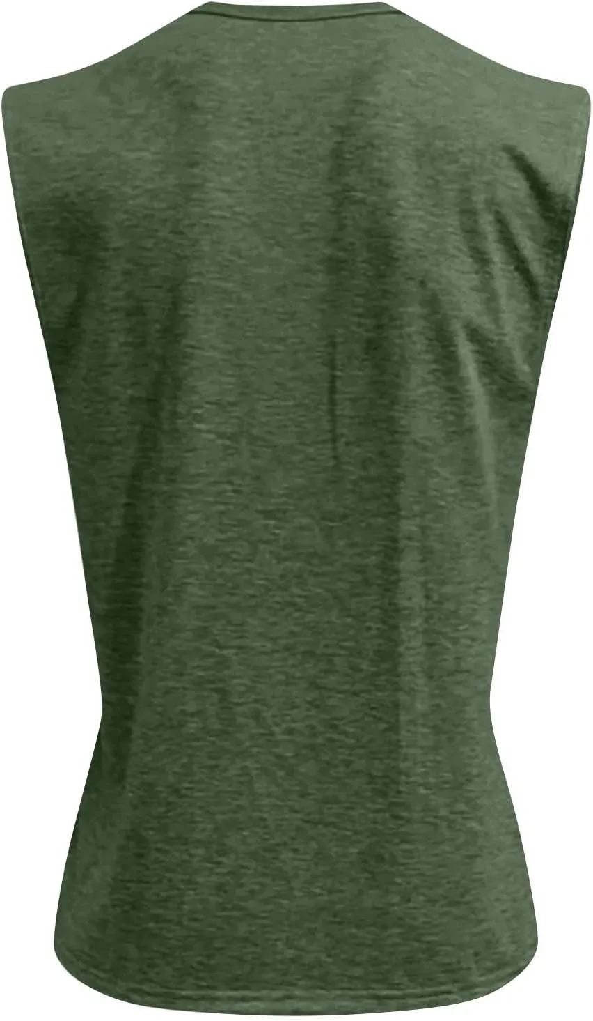 Men's Henley Shirts Washed Sleeveless Muscle Gym Workout Running Vintage Button Down Tank Tops with Chest Pocket