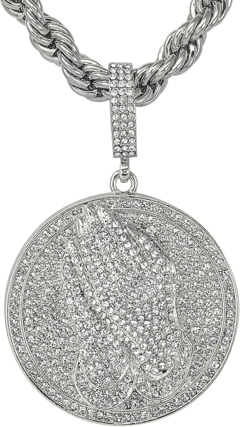 Men's Iced-Out Large Medallion Pendant with 5mm Rope Chain  Luxury Hip-Hop Necklace