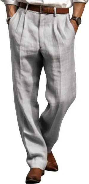 Men's Linen Pants Lightweight Casual Yoga Beach Pants Fit Comfort Trousers Hemmed Dress Pants for Versatile Style