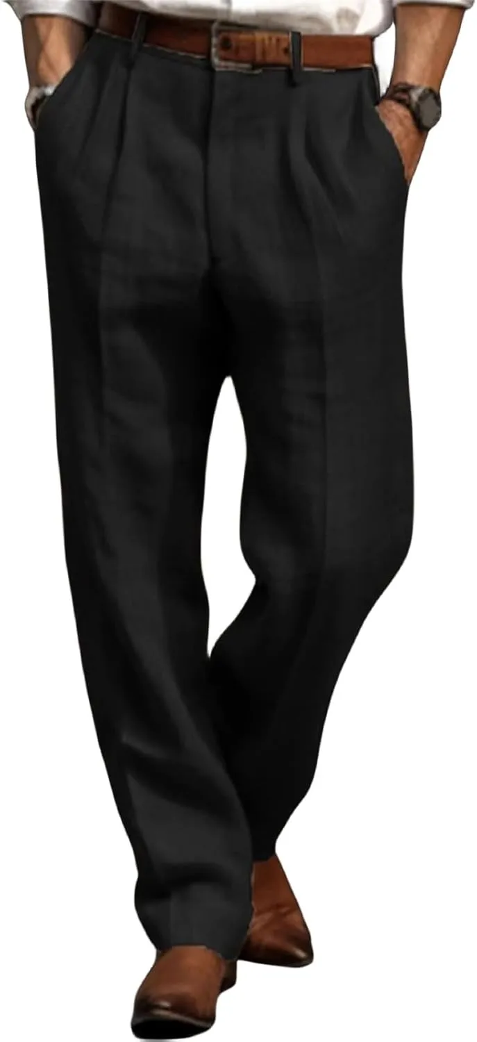 Men's Linen Pants Lightweight Casual Yoga Beach Pants Fit Comfort Trousers Hemmed Dress Pants for Versatile Style
