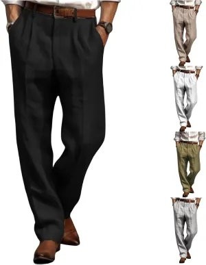 Men's Linen Pants Lightweight Casual Yoga Beach Pants Fit Comfort Trousers Hemmed Dress Pants for Versatile Style