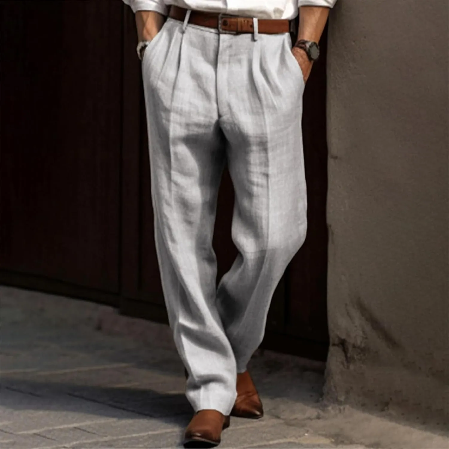 Men's Linen Pants Lightweight Casual Yoga Beach Pants Fit Comfort Trousers Hemmed Dress Pants for Versatile Style