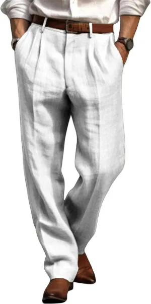 Men's Linen Pants Lightweight Casual Yoga Beach Pants Fit Comfort Trousers Hemmed Dress Pants for Versatile Style