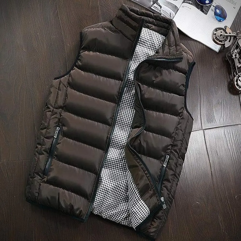 Men's Padded Cotton Puffer Vest Winter Sleeveless Jacket Coat Thick Warm Quilted Outerwear Oversized Vest Puffer