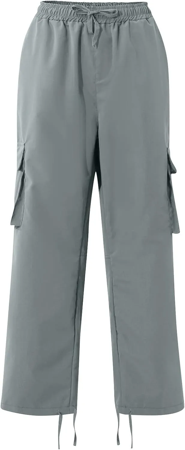 Mens Pants Cargo Drawstring Elastic Waist Sweatpants with Zipper Pockets Relaxed Fit Baggy Pants Joggers Trousers
