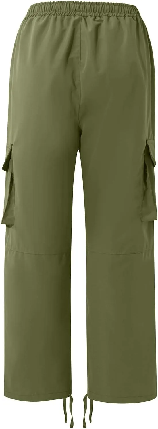 Mens Pants Cargo Drawstring Elastic Waist Sweatpants with Zipper Pockets Relaxed Fit Baggy Pants Joggers Trousers