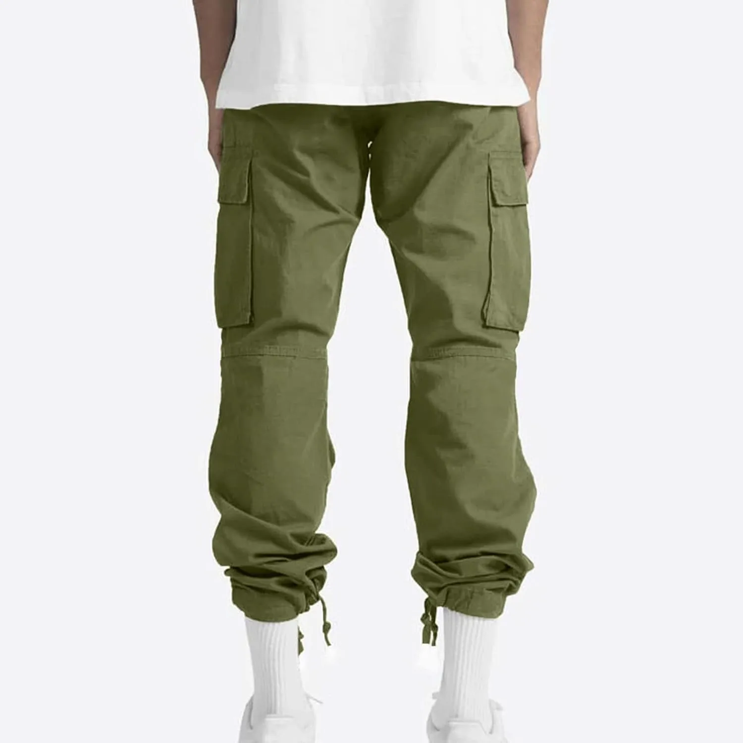 Mens Pants Cargo Drawstring Elastic Waist Sweatpants with Zipper Pockets Relaxed Fit Baggy Pants Joggers Trousers