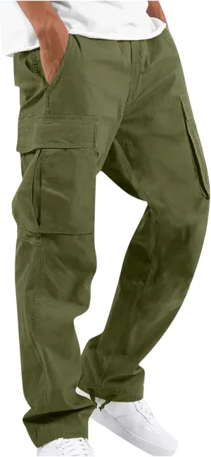 Mens Pants Cargo Drawstring Elastic Waist Sweatpants with Zipper Pockets Relaxed Fit Baggy Pants Joggers Trousers