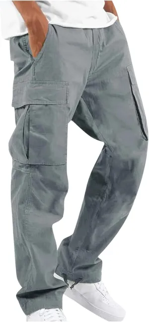 Mens Pants Cargo Drawstring Elastic Waist Sweatpants with Zipper Pockets Relaxed Fit Baggy Pants Joggers Trousers