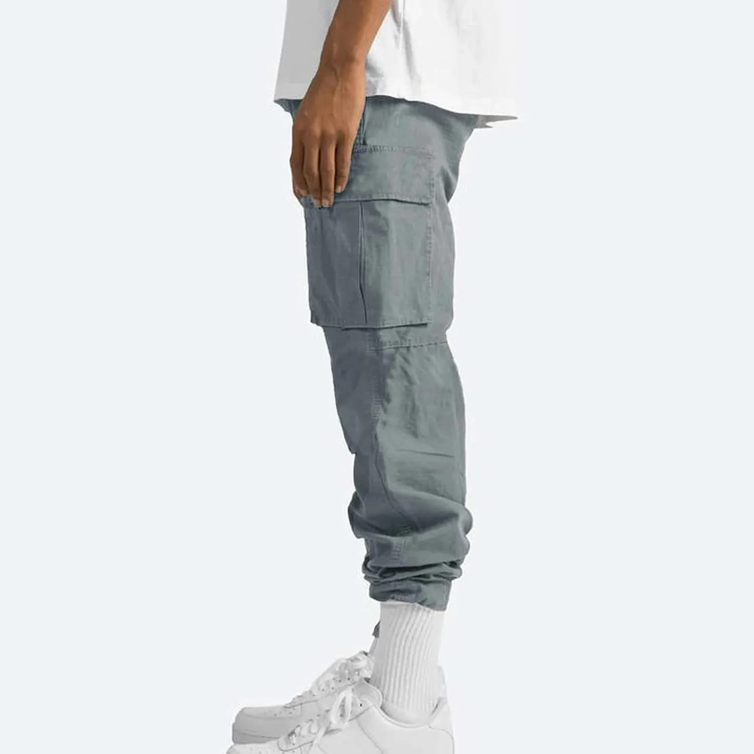 Mens Pants Cargo Drawstring Elastic Waist Sweatpants with Zipper Pockets Relaxed Fit Baggy Pants Joggers Trousers