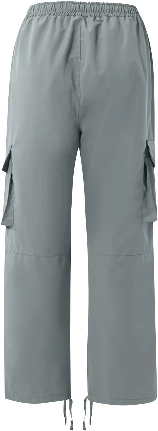 Mens Pants Cargo Drawstring Elastic Waist Sweatpants with Zipper Pockets Relaxed Fit Baggy Pants Joggers Trousers