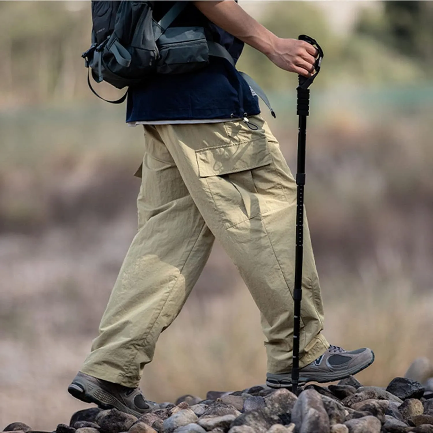 Mens Plus Size Lightweight Cargo Pants Military Combat Hiking Trouser Drawstring Multi Pockets Solid Color Versatile Overalls
