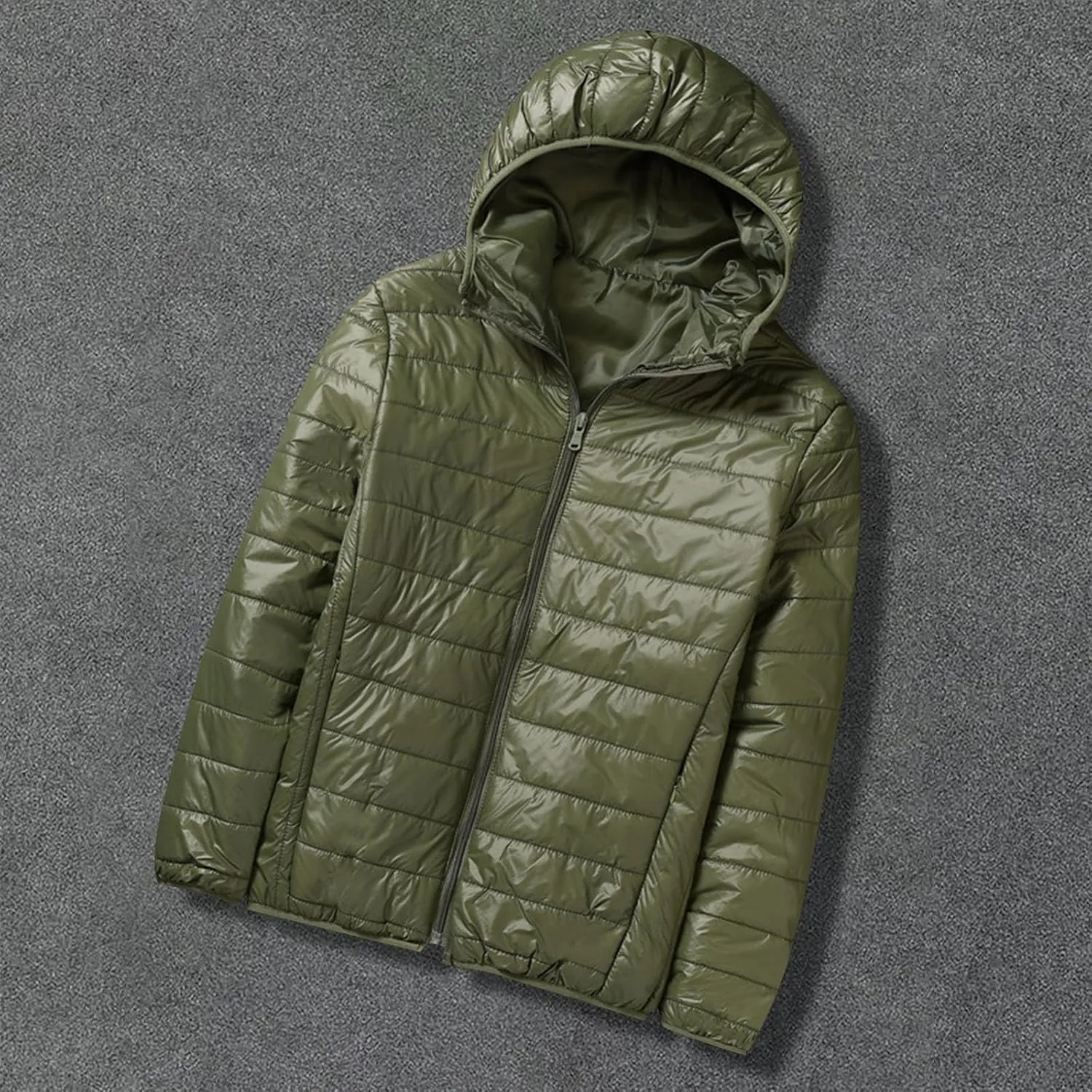 Men's Puffer Jacket Lightweight Packable Down Coat Hooded Quilted Jacket Padded Insulated Coat Thermal Outwear