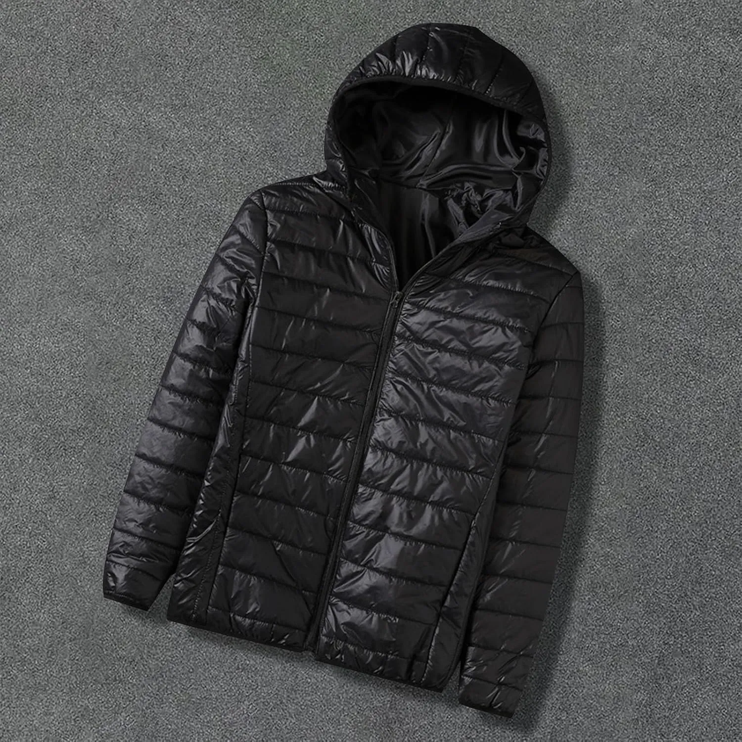 Men's Puffer Jacket Lightweight Packable Down Coat Hooded Quilted Jacket Padded Insulated Coat Thermal Outwear