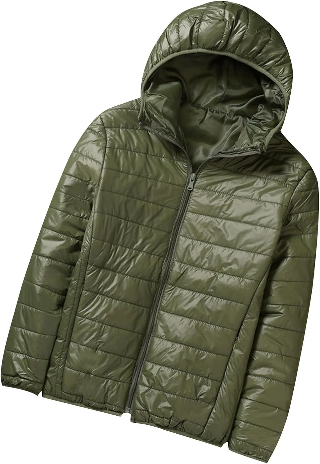 Men's Puffer Jacket Lightweight Packable Down Coat Hooded Quilted Jacket Padded Insulated Coat Thermal Outwear