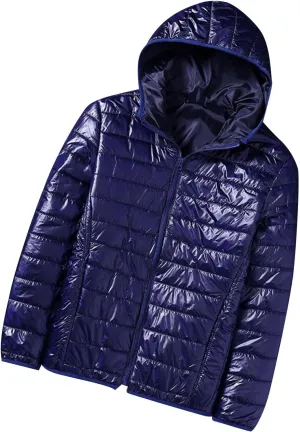 Men's Puffer Jacket Lightweight Packable Down Coat Hooded Quilted Jacket Padded Insulated Coat Thermal Outwear