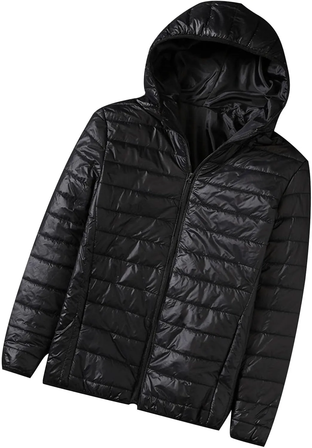 Men's Puffer Jacket Lightweight Packable Down Coat Hooded Quilted Jacket Padded Insulated Coat Thermal Outwear