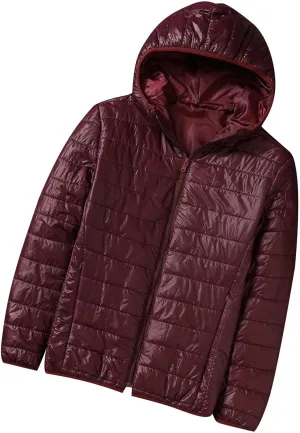 Men's Puffer Jacket Lightweight Packable Down Coat Hooded Quilted Jacket Padded Insulated Coat Thermal Outwear