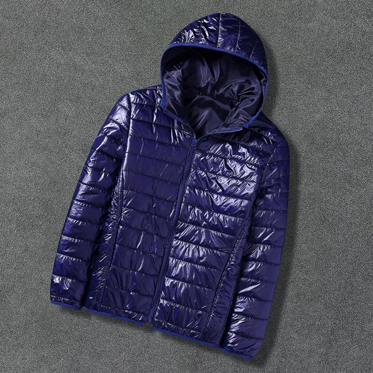 Men's Puffer Jacket Lightweight Packable Down Coat Hooded Quilted Jacket Padded Insulated Coat Thermal Outwear