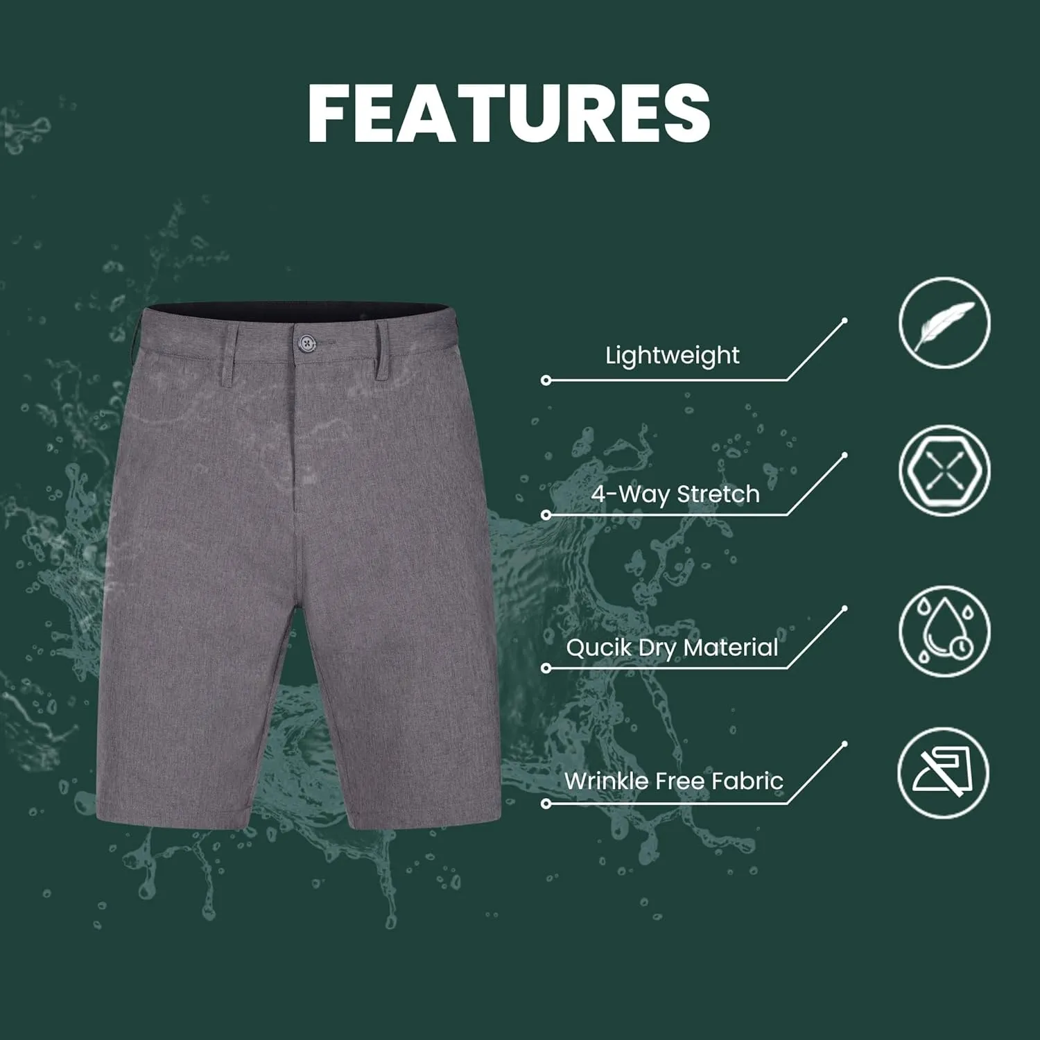 Mens Shorts for Men, Hybrid Casual Golf Dress Flat Front Quick Dry Stretch Board Shorts, Lightweight Chino Short