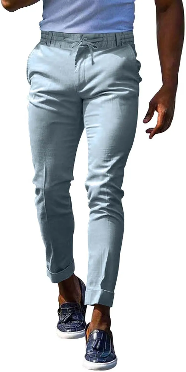 Mens Slim Fit Leisure Pants Mid Waist Soldi Color Straight Fall Fashion Hipster Trouser Dressy Casual Outdoor Versatile Pants