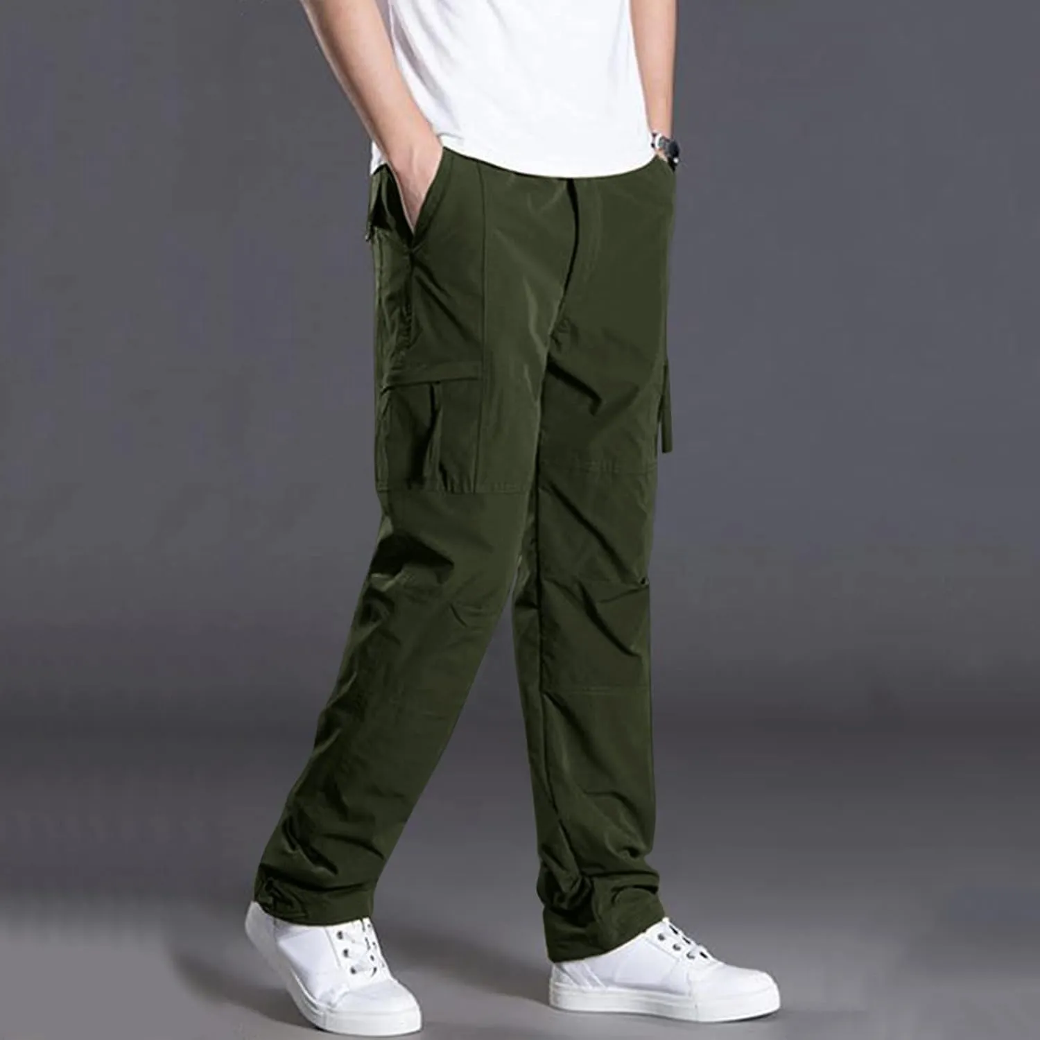 Mens Street Style Cargo Pants Military Tactical Combat Versatile Trouser Dressy Stylish Solid Loose Casual Versatile Overalls