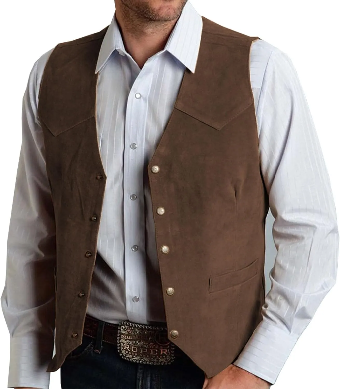 Men's Suede Leather Waistcoats Vintage Cowboy Style Vest Dressy Slim Fit Sleeveless Suit Jacket Wedding,Outdoor,Gift