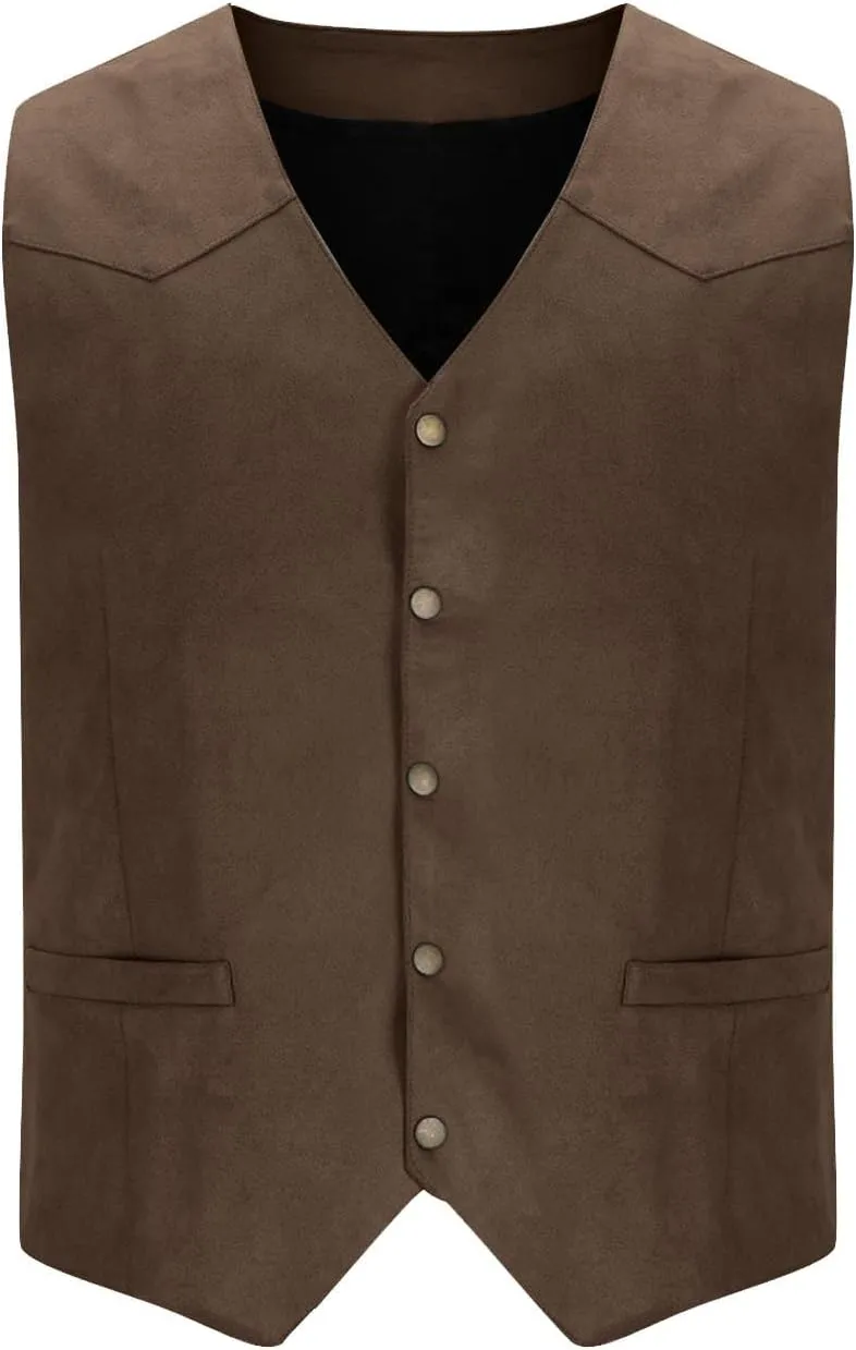 Men's Suede Leather Waistcoats Vintage Cowboy Style Vest Dressy Slim Fit Sleeveless Suit Jacket Wedding,Outdoor,Gift