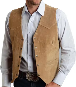 Men's Suede Leather Waistcoats Vintage Cowboy Style Vest Dressy Slim Fit Sleeveless Suit Jacket Wedding,Outdoor,Gift