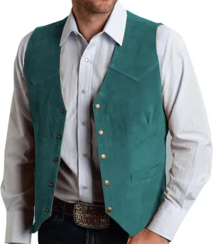 Men's Suede Leather Waistcoats Vintage Cowboy Style Vest Dressy Slim Fit Sleeveless Suit Jacket Wedding,Outdoor,Gift