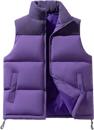 Mens Thick Corduroy Puffer Vest Coats Cotton Padded Outdoor Windproof Sleeveless Jacket Fashion Winter Warm Vests