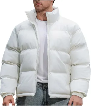 Men's Winter Thicken Puffer Jacket Warm Down Coats Cotton Padded Stand Collar Outdoor Waterproof Bubble Coat