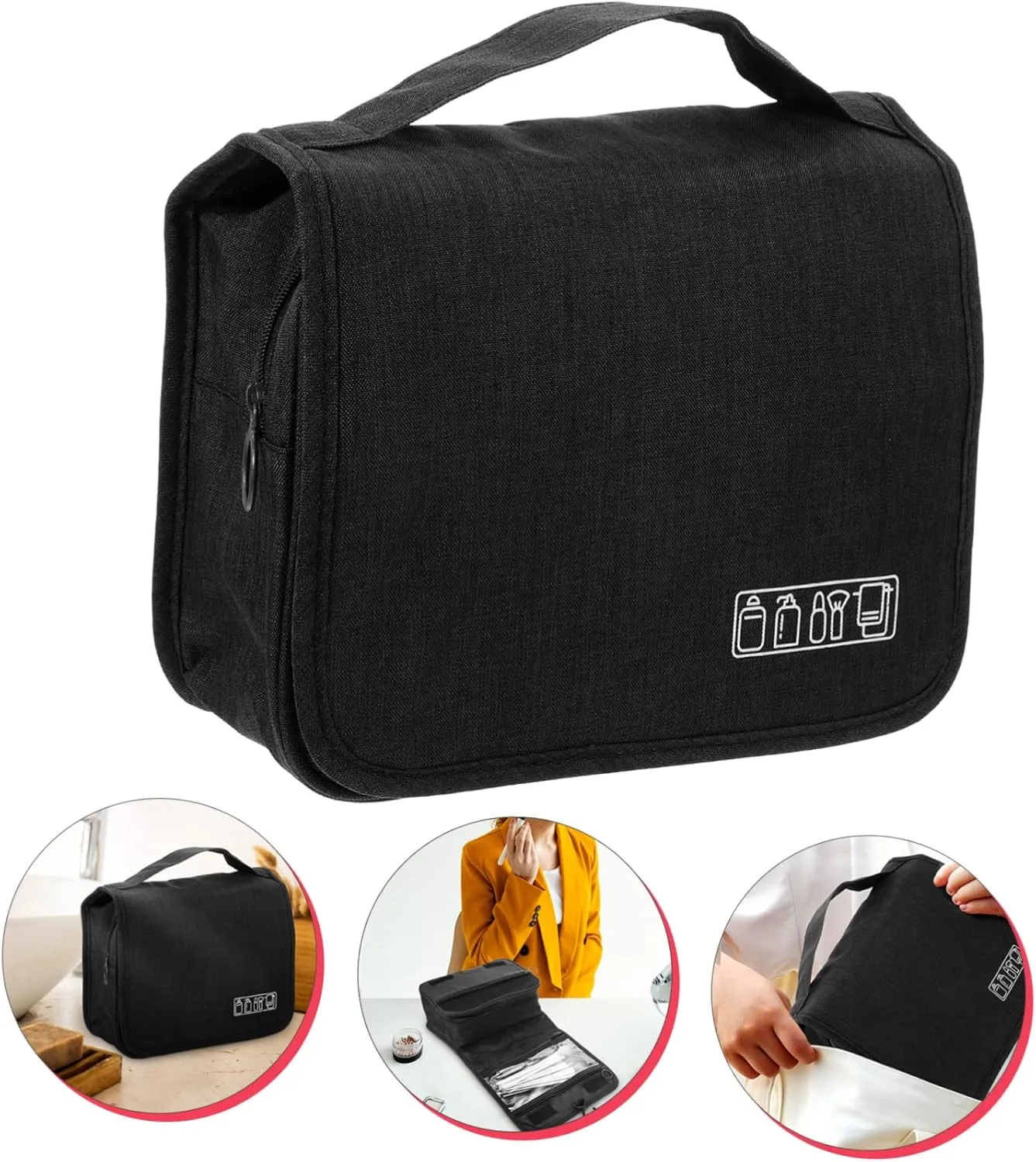 Mikinona Travel Toiletries Bag Cosmetics Holder Bag for Women Male Compact Organizer Black