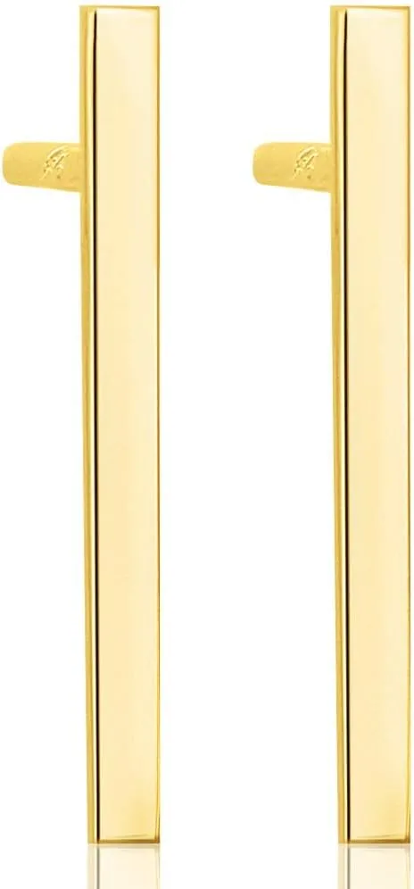 Minimalist 14k Gold Polished Stud Bar Line Stick Earrings, (15mm X 1.3mm)