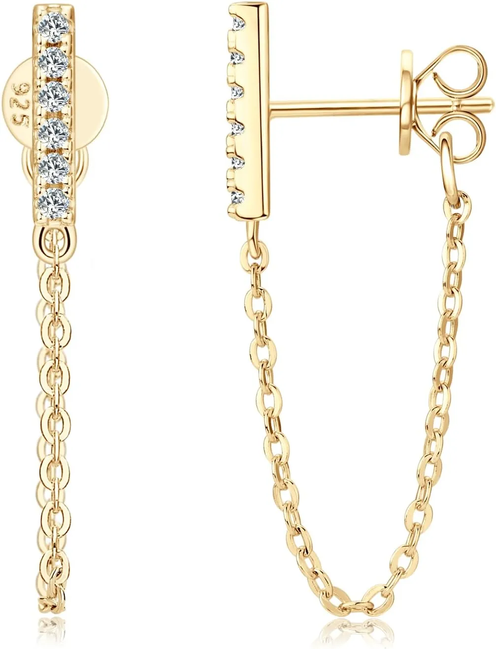 Moissanite Chain Earrings for Women Sterling Silver Stud Earrings Minimalist Bar Drop Dangle Lab Diamond Earrings Long Threader Earring Hypoallergenic Jewelry Gift