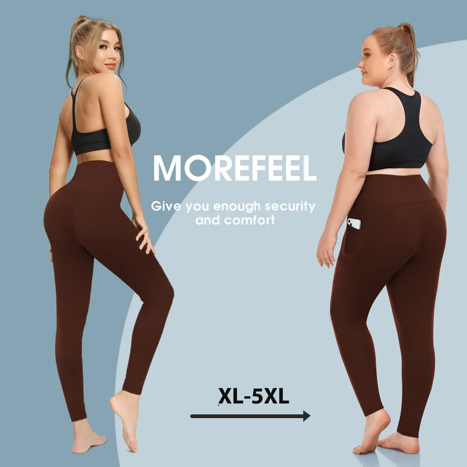 MOREFEEL Plus Size Leggings for Women with Pockets-Stretchy XL-5XL Yoga Pants Tummy Control High Waist Workout Leggings