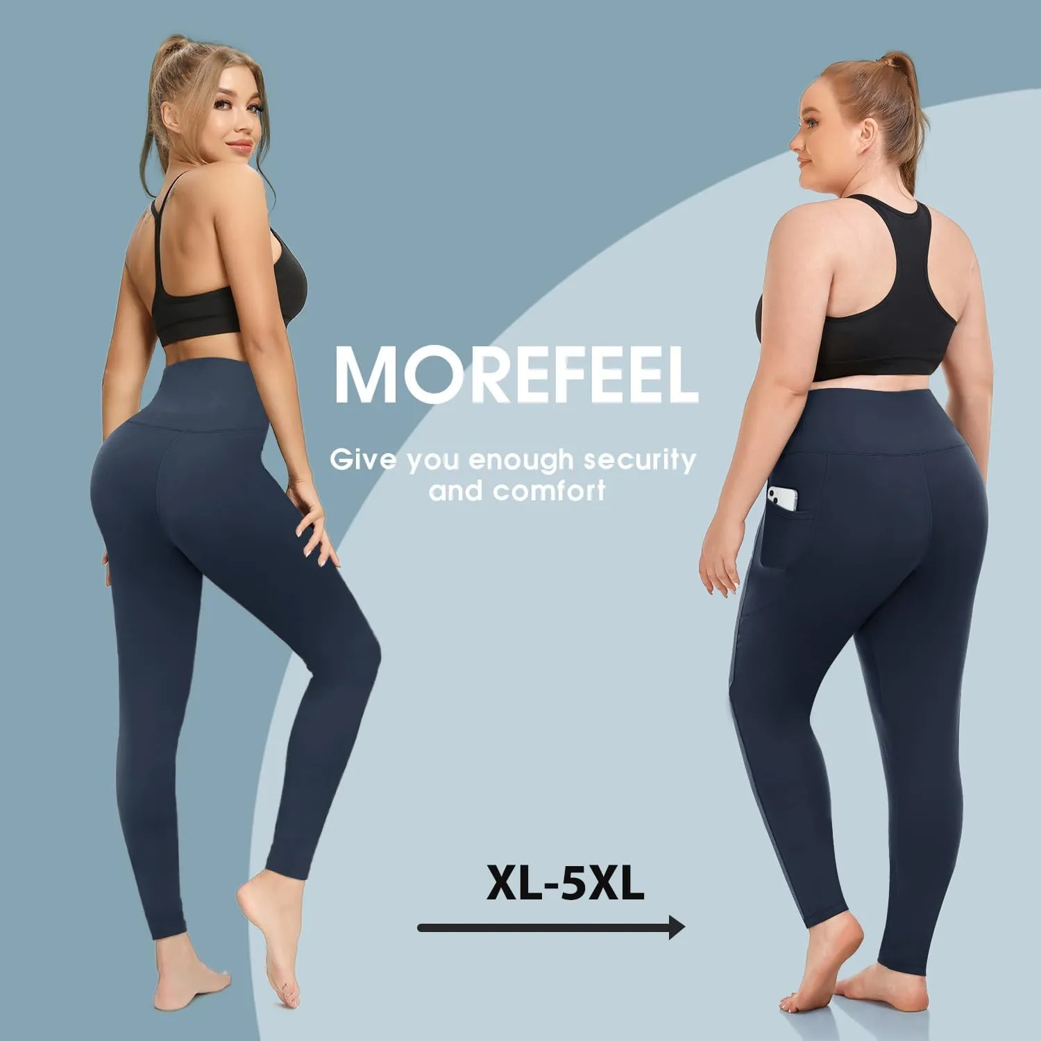 MOREFEEL Plus Size Leggings for Women with Pockets-Stretchy XL-5XL Yoga Pants Tummy Control High Waist Workout Leggings