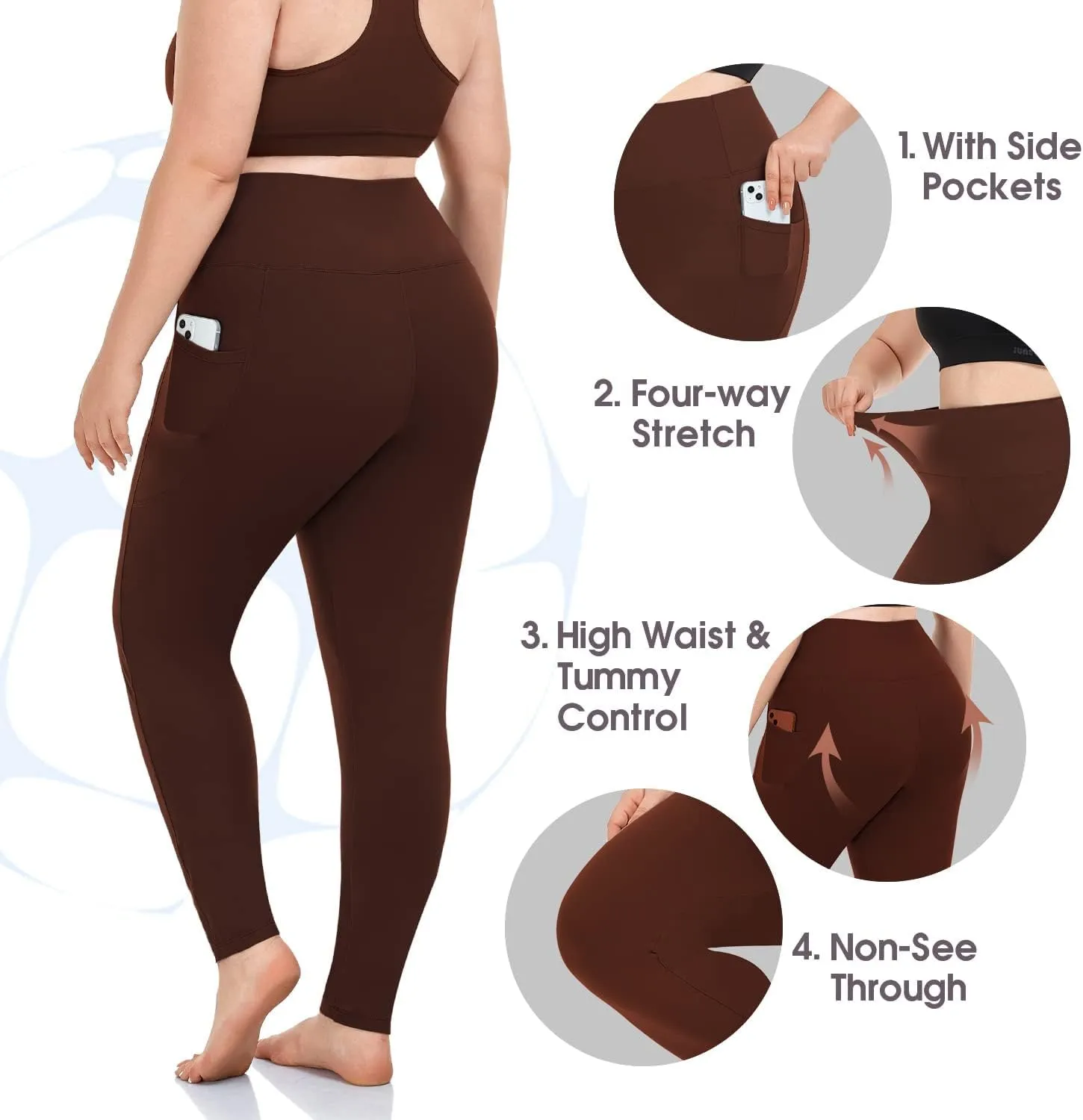 MOREFEEL Plus Size Leggings for Women with Pockets-Stretchy XL-5XL Yoga Pants Tummy Control High Waist Workout Leggings